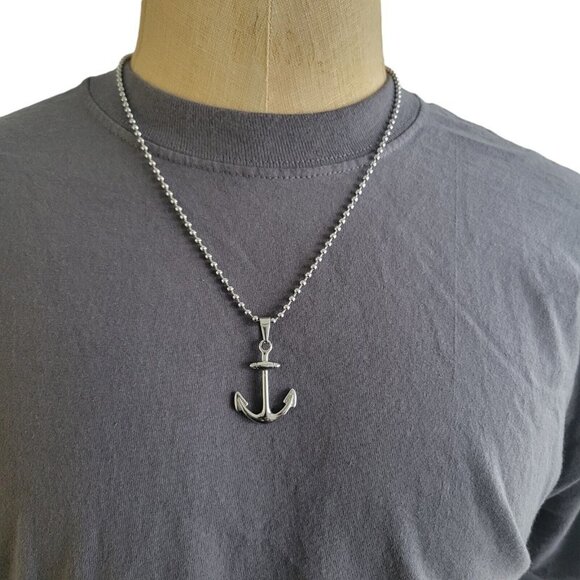 Legacy for MEN by Simone Sm Mens Anchor Pendant Stainless Steel 24" - Picture 1 of 3